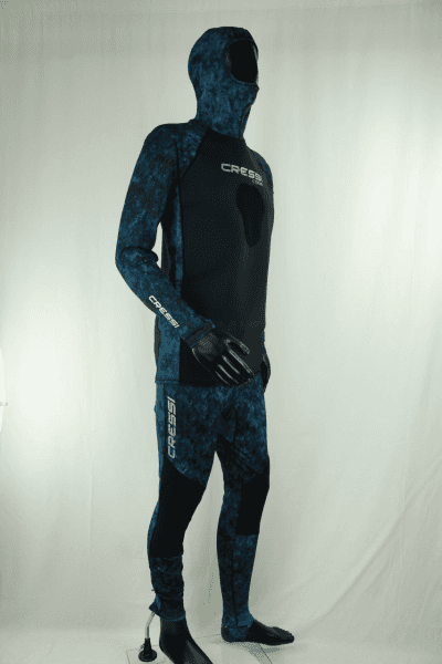 Cressi Cobia Blue Camo Hooded Rash Guard - Neoprene Padded Chest Wetsuit / Rashguard