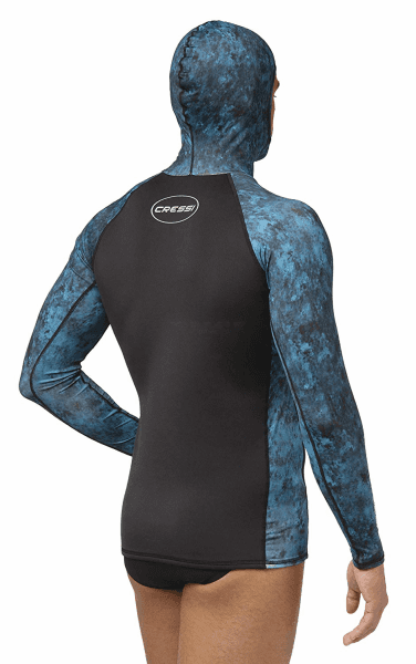 Cressi Cobia Blue Camo Hooded Rash Guard - Neoprene Padded Chest Wetsuit / Rashguard