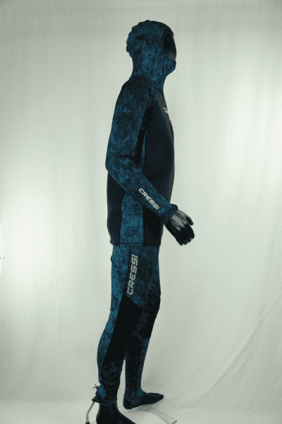 Cressi Cobia Blue Camo Hooded Rash Guard - Neoprene Padded Chest Wetsuit / Rashguard