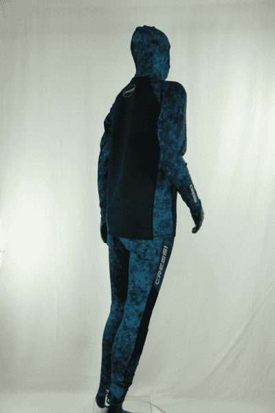 Cressi Cobia Blue Camo Hooded Rash Guard - Neoprene Padded Chest Wetsuit / Rashguard
