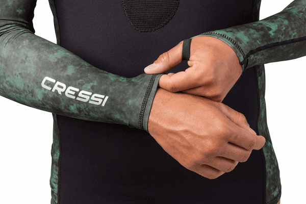 Cressi Cobia Green Camo Hooded Rash Guard - Neoprene Padded Chest Wetsuit / Rashguard