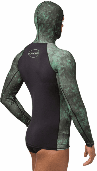 Cressi Cobia Green Camo Hooded Rash Guard - Neoprene Padded Chest Wetsuit / Rashguard
