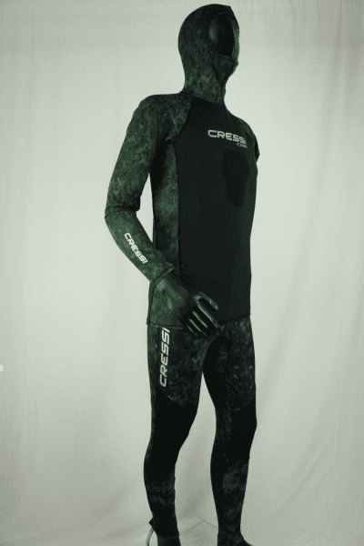 Cressi Cobia Green Camo Hooded Rash Guard - Neoprene Padded Chest Wetsuit / Rashguard