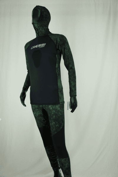 Cressi Cobia Green Camo Hooded Rash Guard - Neoprene Padded Chest Wetsuit / Rashguard