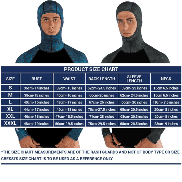 Cressi Cobia Green Camo Hooded Rash Guard - Neoprene Padded Chest Wetsuit / Rashguard