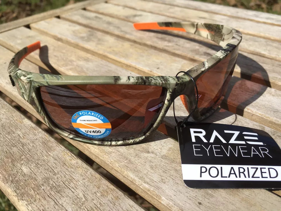 RAZE Sunglasses polarized fishing Camo Brown Amber Lens