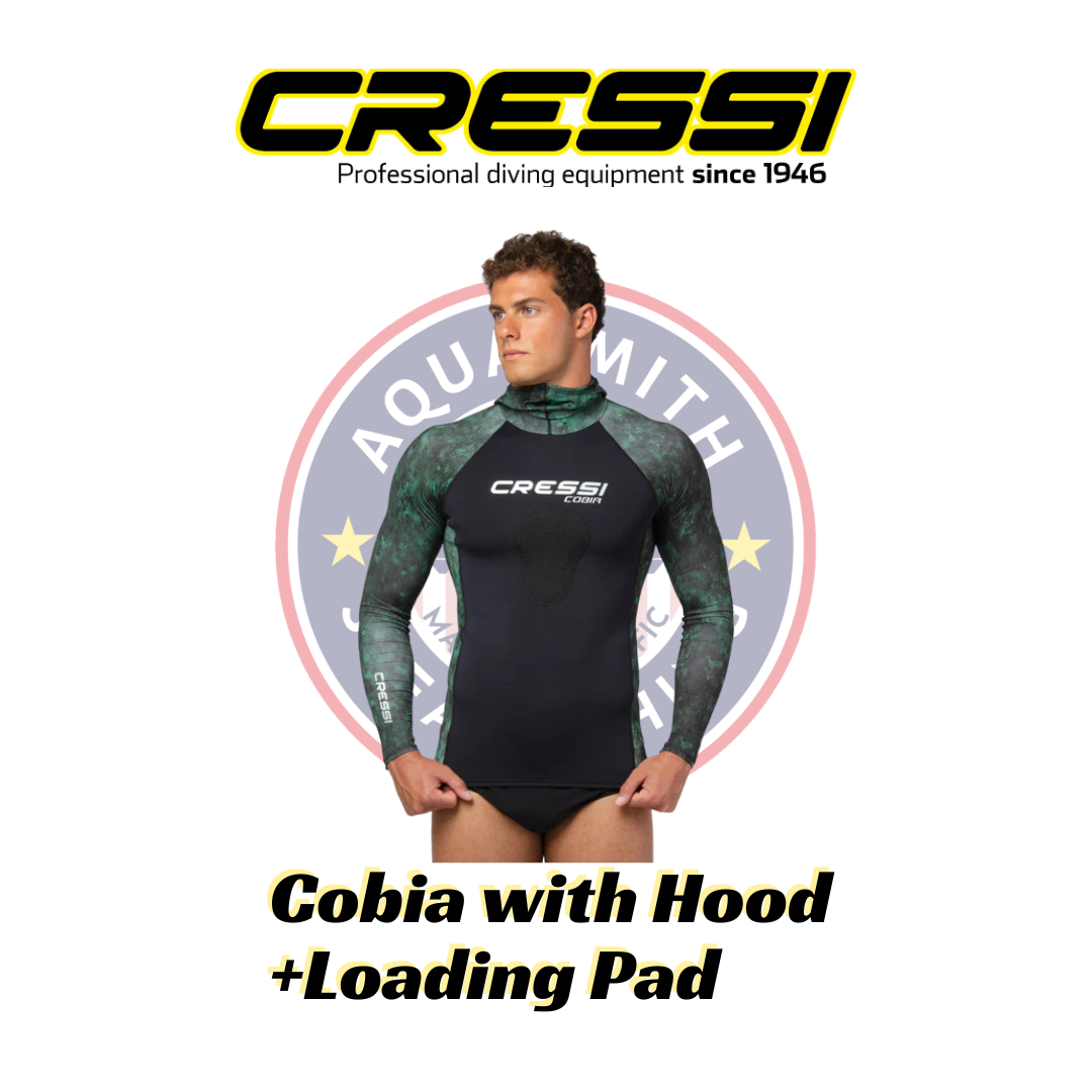 Cressi Cobia Green Camo Hooded Rash Guard - Neoprene Padded Chest